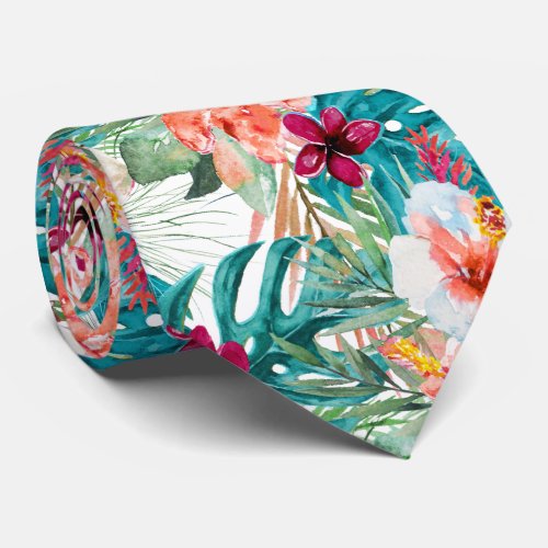 PixDezines Tropical Paradise Floral Foliage Neck Tie