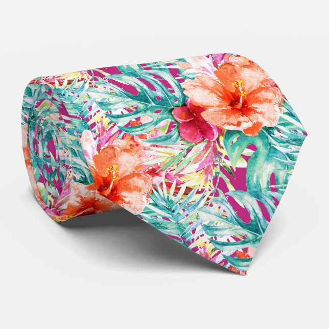 PixDezines Tropical Paradise Floral Foliage Neck Tie (Rolled)