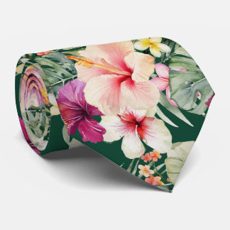 PixDezines Tropical Paradise Floral Foliage Neck Tie