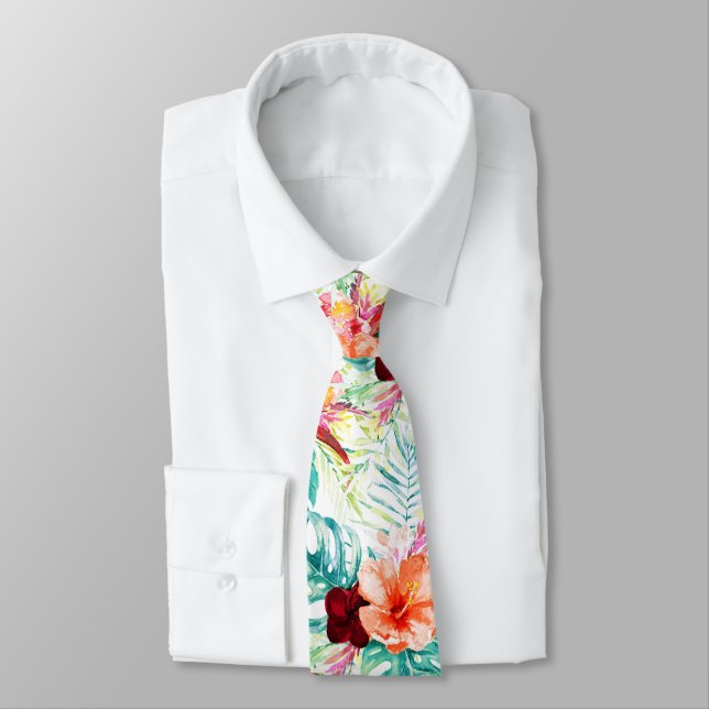 PixDezines Tropical Paradise Floral Foliage Neck Tie (Tied)
