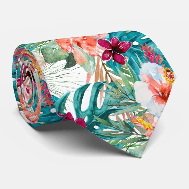 PixDezines Tropical Paradise Floral Foliage Neck Tie (Rolled)