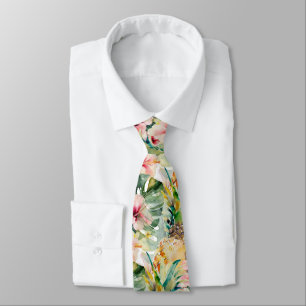 PixDezines Tropical Paradise Floral Foliage Neck Tie