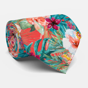 PixDezines Tropical Paradise Floral Foliage Neck Tie