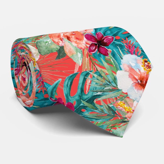 PixDezines Tropical Paradise Floral Foliage Neck Tie (Rolled)