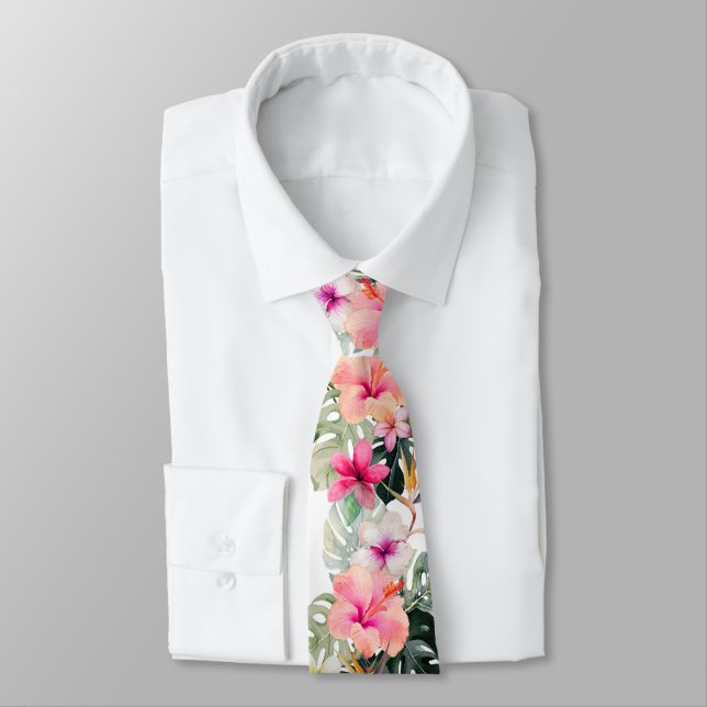 PixDezines Tropical Paradise Floral Foliage Neck Tie (Tied)