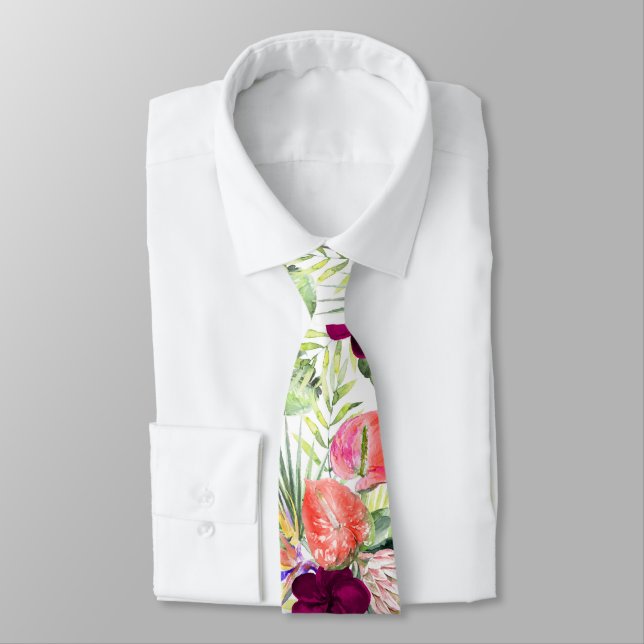 PixDezines Tropical Paradise Floral Foliage Neck Tie (Tied)