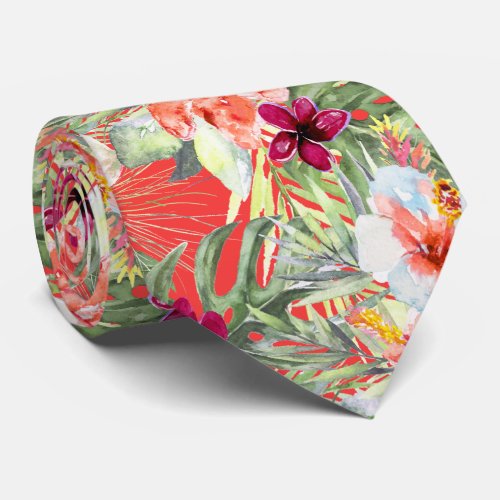 PixDezines Tropical Paradise Floral Foliage Neck Tie