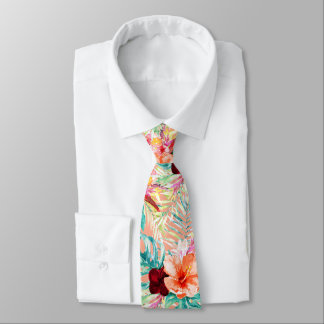 PixDezines Tropical Paradise Floral Foliage Neck Tie
