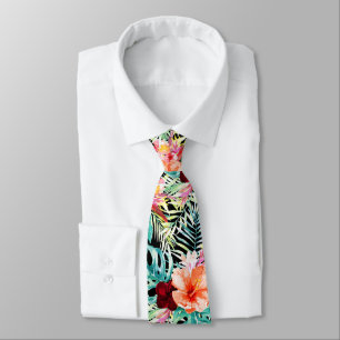 PixDezines Tropical Paradise Floral Foliage Neck Tie