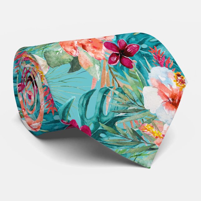 PixDezines Tropical Paradise Floral Foliage Neck Tie (Rolled)
