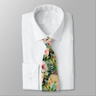 PixDezines Tropical Paradise Floral Foliage Neck Tie