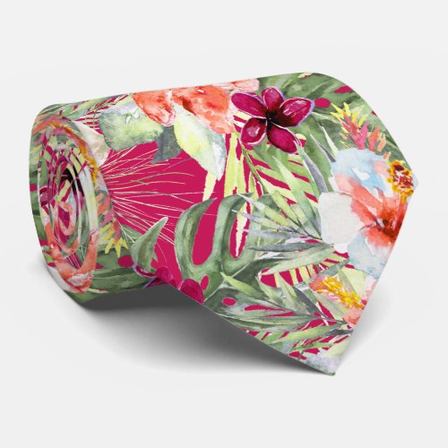 PixDezines Tropical Paradise Floral Foliage Neck Tie