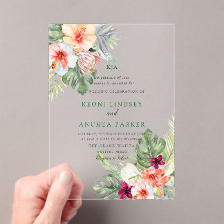 PixDezines Tropical Paradise Flowers Foliage Acrylic Invitations