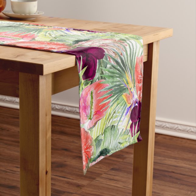 PixDezines Tropical Paradise Lush Floral Foliage Short Table Runner (In Situ)