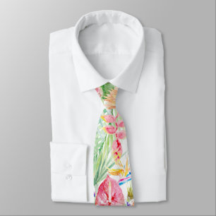 PixDezines Tropical Paradise Pastel Floral Foliage Neck Tie