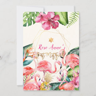 PixDezines Tropical Pink Flamingo Bat Mitzvah Invitation