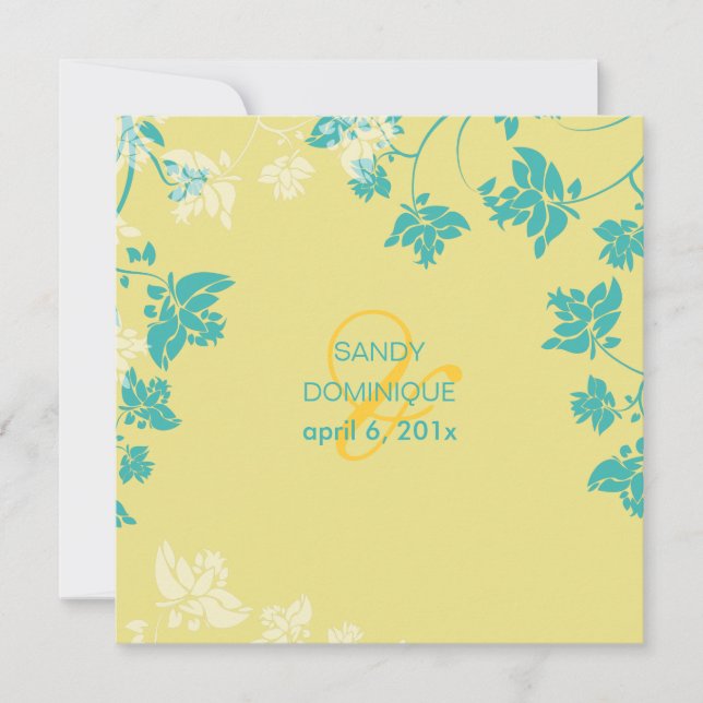 PixDezines Tropical/yellow+teal blossoms Invitation (Front)