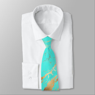 PixDezines Turquoise Blue Marble Slab+Gold Veins Neck Tie