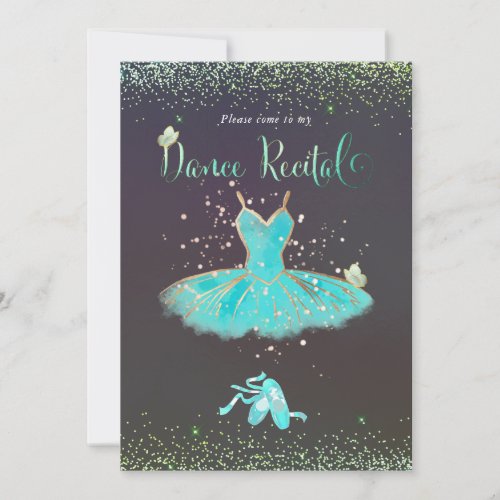 PixDezines TurquoiseTutu Butterflies Dance Recital Invitation