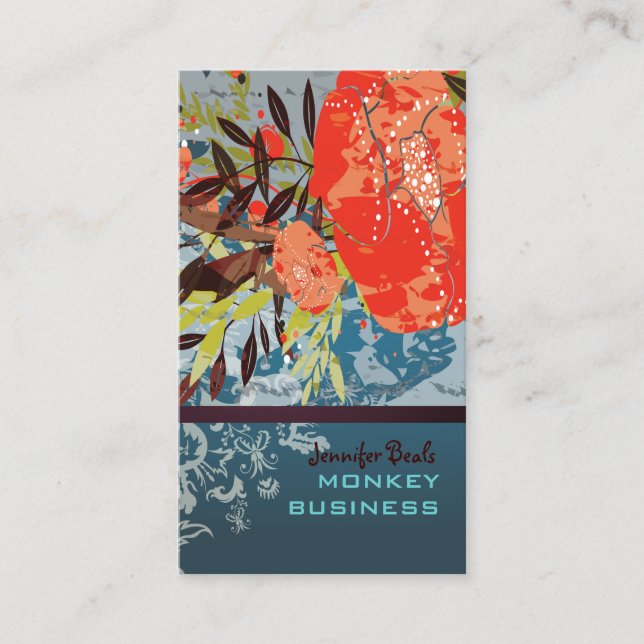 PixDezines Tuscanini retro floral + teal Business Card (Front)