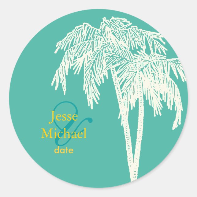 PixDezines twin palms/diy background color Classic Round Sticker (Front)