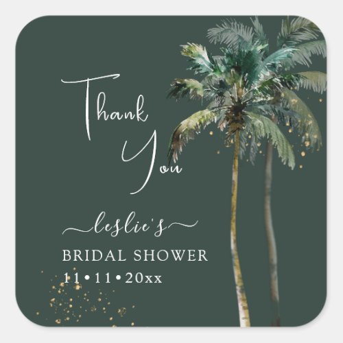 PixDezines Twin Palms Tropical Bridal Shower Square Sticker