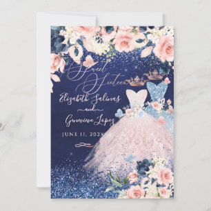PixDezines Twins Sweet 16 Dusty Blue+Blush Invitat Invitation