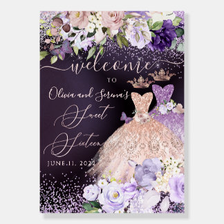 PixDezines Twins Sweet 16 Rose Gold Dusty Purple Foam Board