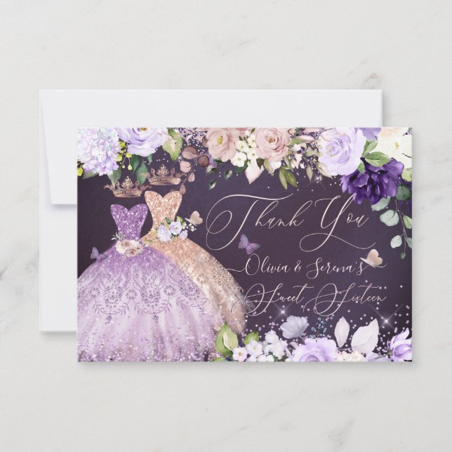 PixDezines Twins Sweet 16 Rose Gold Lilac Invitation (Front)