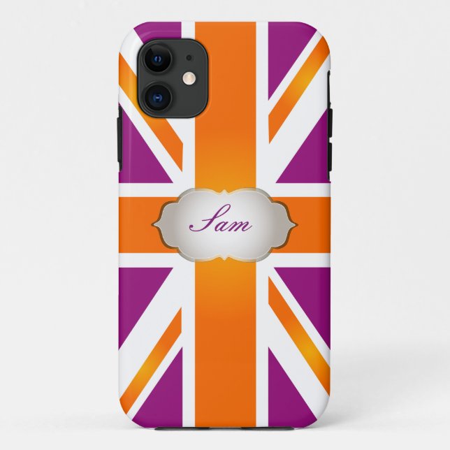 PixDezines union jack/raspberry+orange Case-Mate iPhone Case (Back)