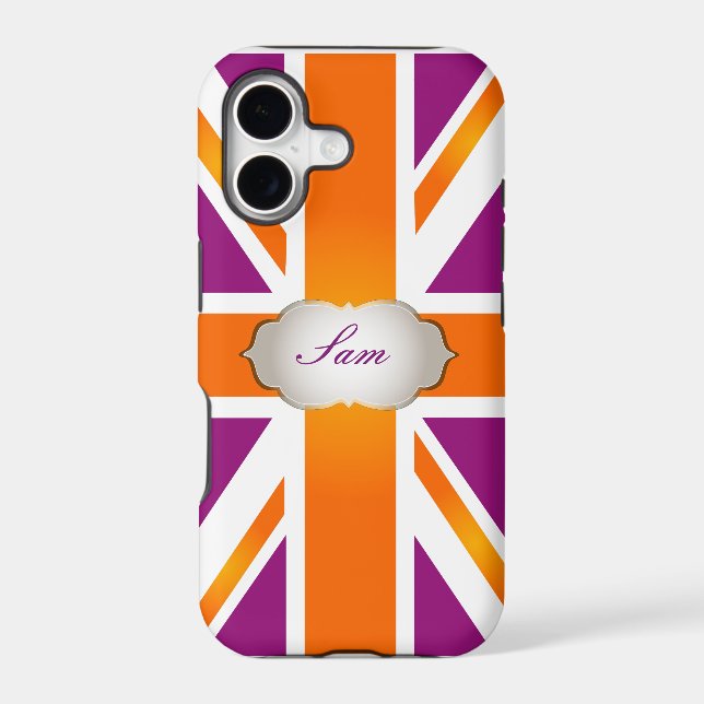 PixDezines union jack/raspberry+orange Iphone Case (Back)
