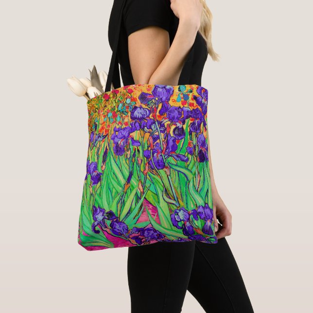 PixDezines Van Gogh Purple Irises/St. Remy Tote Bag (Close Up)