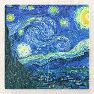 PixDezines Van Gogh Starry Night/St. Remy Glass Coaster