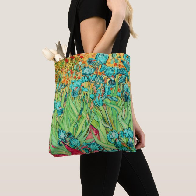 PixDezines Van Gogh Teal Irises/St. Remy Tote Bag (Close Up)