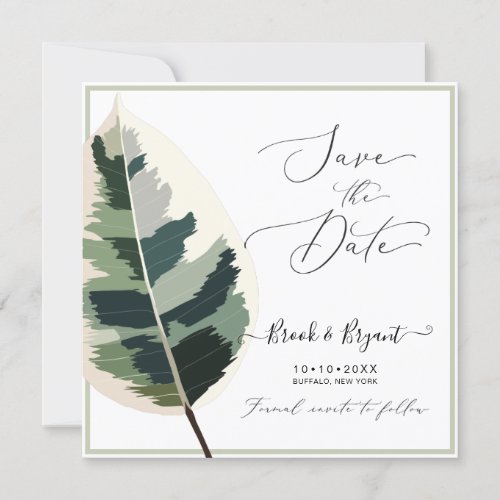 PixDezines Variegated Ficus Leaves Dusty Green Invitation