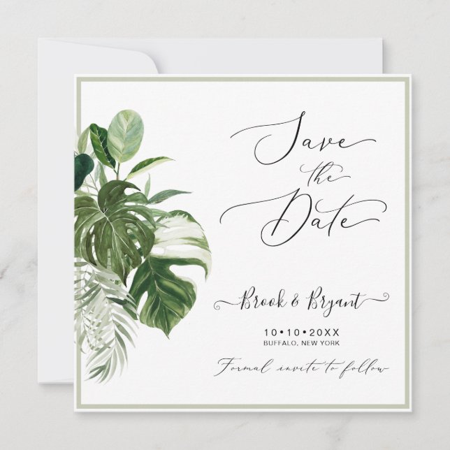PixDezines Variegated Monstera n Tropical Foliage Invitation (Front)