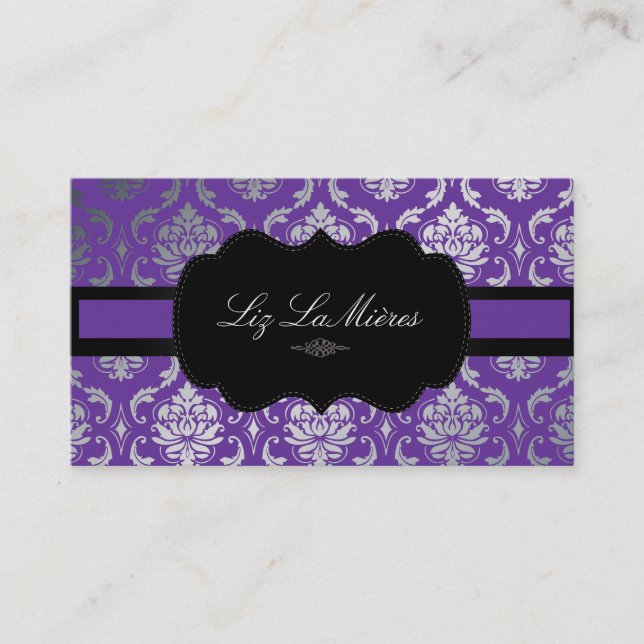 PixDezines Vendome Damask/diy color, purple Business Card (Front)
