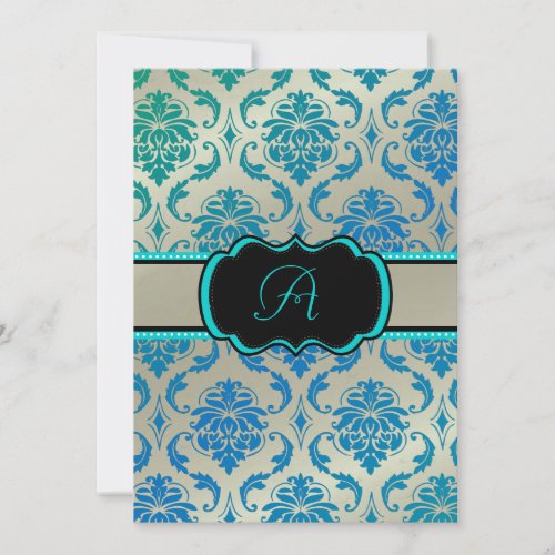 PixDezines Vendome Damask / Peacock Blue Personalized Announcements