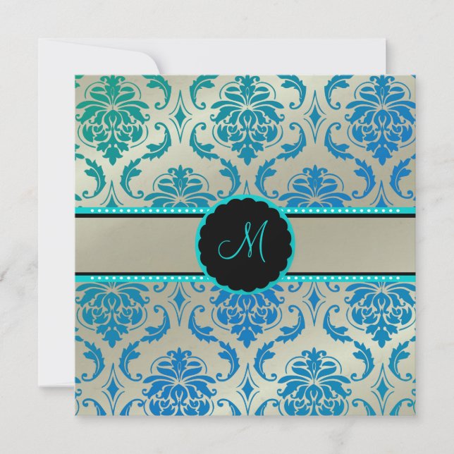 PixDezines Vendome Damask / Peacock Blue Invitation (Front)