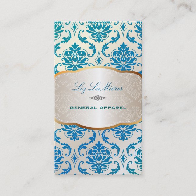 PixDezines vendome damask/peacock color Business Card (Front)