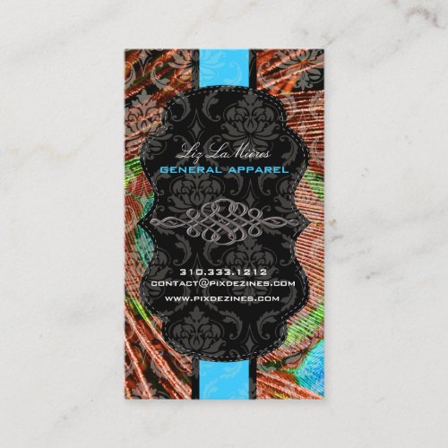 PixDezines Vendome Damask, Peacock Feather Business Cards