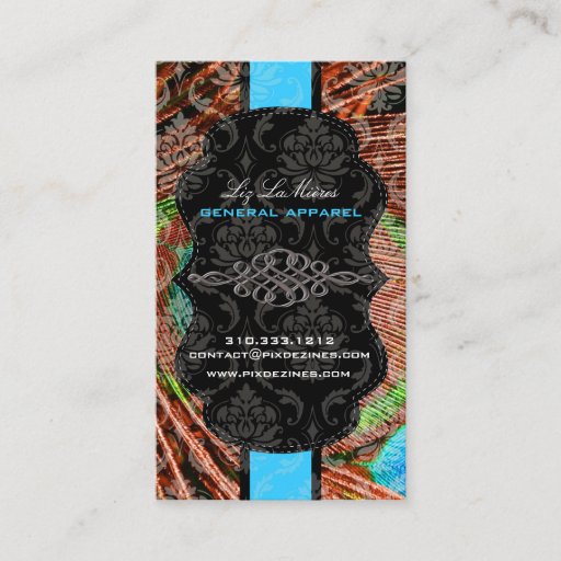 Customizable PixDezines Vendome Damask, Peacock Feather Business Cards