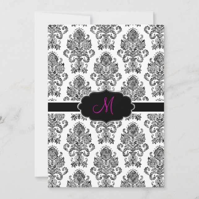 PixDezines Victorian Damask/Black+White/DIY color Invitation (Front)