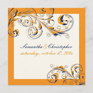 PixDezines Vine Swirls orange+navy blue DIY color Invitation