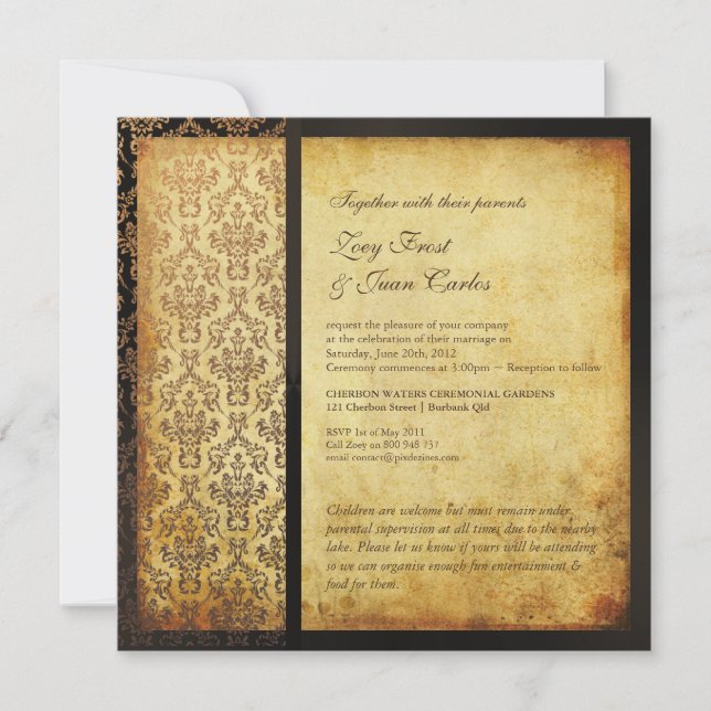 PixDezines Vintage Arianna Damask/Tobacco Invitation (Front)