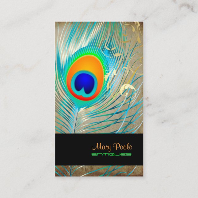 PixDezines vintage background/peacock+filigree Business Card (Front)