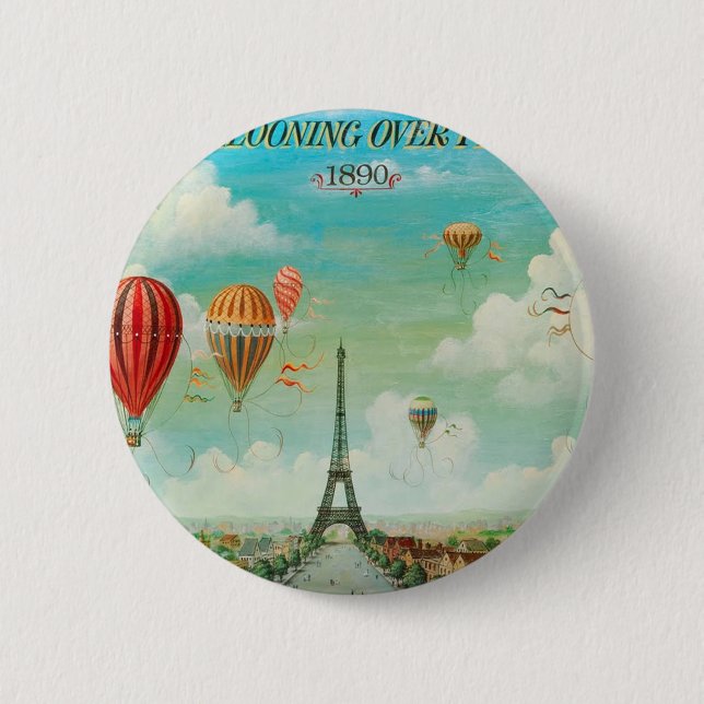 PixDezines vintage balloons/eiffel/paris Button (Front)