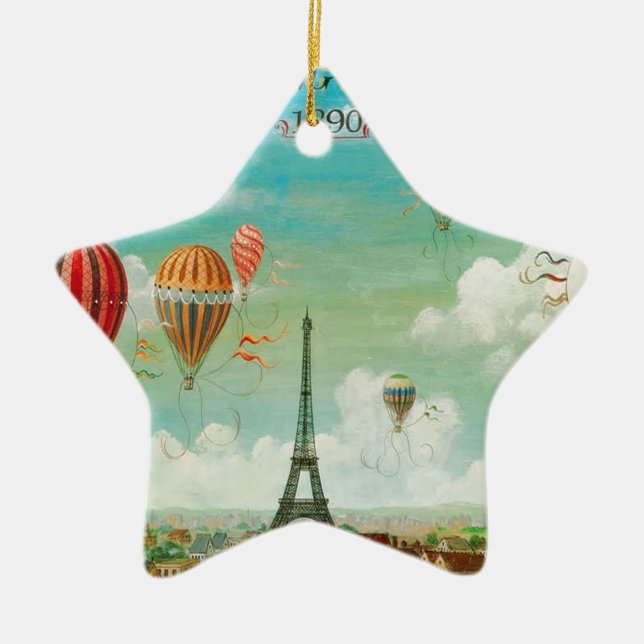 PixDezines vintage balloons/eiffel/paris Ceramic Ornament (Front)