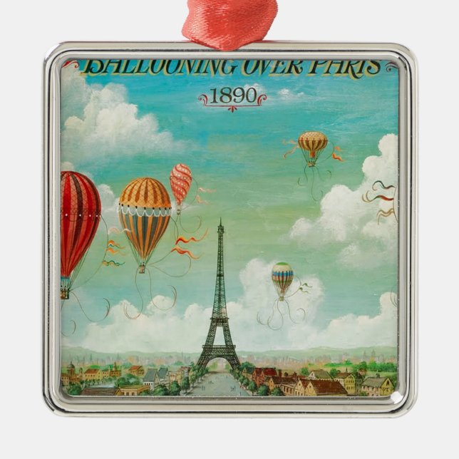 PixDezines vintage balloons/eiffel/paris Metal Ornament (Front)