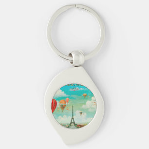 PixDezines vintage balloons over paris Keychain